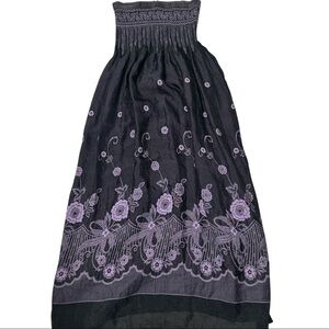 Black and Purple Floral Embroidered Dress size OS